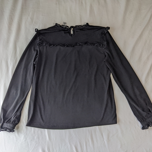 Karl Lagerfeld Black Long Sleeve Ruffle Chest Blouse Medium - Picture 4 of 10